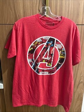 Marvel Red Avengers Logo Tee with Comic Panel Fill
